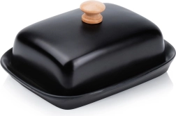 Keramikas melna sviesta trauciņš ar koka rokturi Vilde