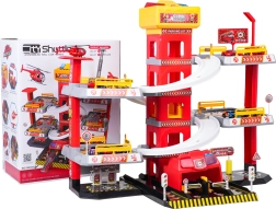 Vairākstāvu ugunsdzēsēju stāvvieta ar liftu un piederumiem