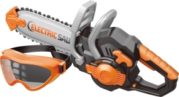 Motorzāģis ar aizsargbrillēm