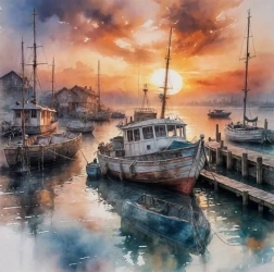 Dimanta gleznošana “Kuģis ostā” 30 × 40 cm