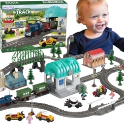 WOOPIE elektriskā vilciena trase XXL ar staciju un pilsētiņu, 108 detaļas