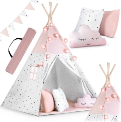 Bērnu tipi telts ar virteni un gaismiņām NUKIDO – rozā