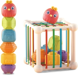 Woopie Baby elastic sensory cube and sorter for kids with animals + rattle, 7 pieces