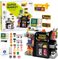 Kids’ supermarket with cash register, scanner and drinks dispenser (65 pieces)