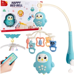 Mūzikas karuselis virs gultiņas ar lampiņu un grabuļiem – zils