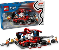 LEGO City 60443 F1 boksa pietura un personāls ar Ferrari automašīnu