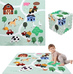 Spēļu paklājiņš 90 × 90 cm – biezas EVA putu puzles, 9 daļas, ferma HUMBI