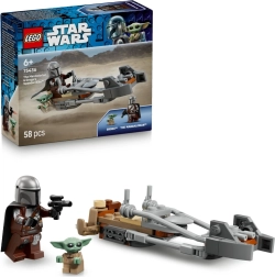 LEGO Star Wars Mandalorietis un Grogu uz spīdera motocikla