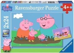 Puzle 2 x 24 gabali Peppa Pig Fun in the Mud