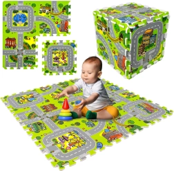 Foam play mat for children 90 × 90 cm – city and roads, 9 pieces