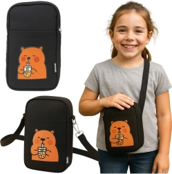 Bērnu un sieviešu crossbody somiņa ar kapibaru, melna 20 × 14,5 cm