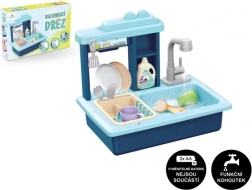 Zils bērnu trauku mazgāšanas izlietnes komplekts ar bateriju jaucējkrānu