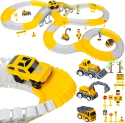 Būvniecības tematikas sacīkšu trases komplekts ar auto, 255 detaļas