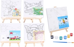 Bērnu gleznošanas komplekts uz audekla 15 × 15 cm ar molbertu, krāsām un otu