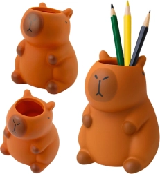 Kapibaras formas zīmuļu turētājs, brūns galda organizators 10 × 7 cm