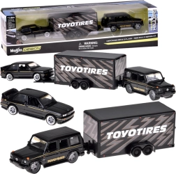 Maisto komplekts ar metāla modeļiem 1:64 mercedes-benz g (1988) un bmw m3 e30 ar piekabi