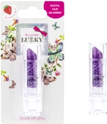 Bērnu lūpu balzams Lukky ar spīdumiem, zemeņu garša, violets tonis