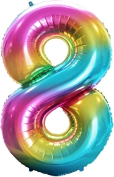 Folijas balons cipars 8, varavīksnes, 85 cm