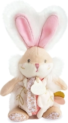 Doudou rotaļlieta trusītis ar grabulīti un knupīša turētāju, 21 cm – Rozā