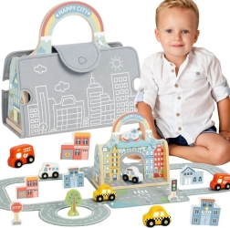 Tooky Toy portable mini city – wooden set with roads and cars