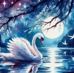 Diamond painting swan at full moon 30 × 40 cm
