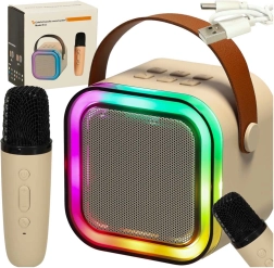 Pārnēsājams karaoke komplekts ar Bluetooth, mikrofonu un LED – bēšs
