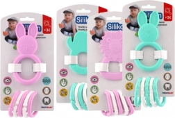 Silikona graužamais ar dzīvnieciņu un plastmasas gredzeniem 7–8 cm, krāsu mikss, 3m+