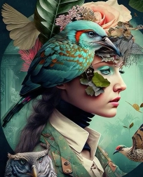 Dimanta gleznošana Meitene ar putniņu 30x40 cm