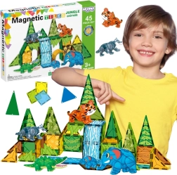 Magnētiskais 3D konstruktors WOOPIE – džungļu dzīvnieki, 45 detaļas