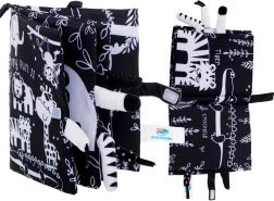 Mīksta kontrastaina maņu grāmatiņa ar safari dzīvnieku astītēm