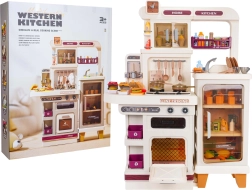 Bērnu mega virtuve ar gaismām, skaņām un tvaiku – bēša, 93 piederumu komplekts