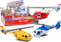 Metāla glābšanas helikopters ar frikcijas piedziņu un atveramām durvīm