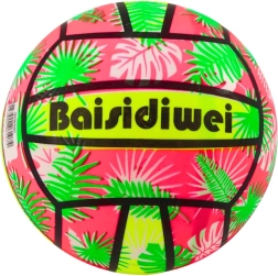 Spilgta gumijas bumba ar lapu motīvu rozā–zaļā krāsā 24 cm