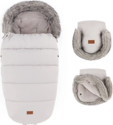 Petite&Mars ziemas komplekts: kāju pārsegs Comfy 4v1 + cimdus ratiņiem Furry champagne shower