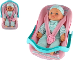 Leļļa mazulis ar mīkstu ķermenīti pārnēsājamā sēdeklītī ar knupīti 30 cm