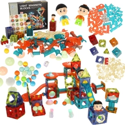 Magnētiskie būvklucīši ar spīdošu lodīšu trasi – 202 gab.