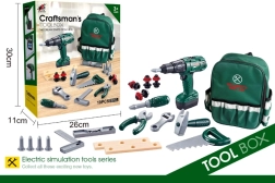 Mazā meistara mugursoma ar instrumentiem un urbi