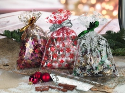 Cellophane bag 20 × 32 cm with snowflake motif, transparent