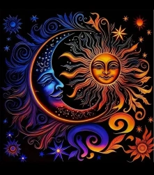 Dimanta gleznošana Saule un Mēness 30x40 cm