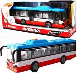 Pilsētas autobuss ar inerces piedziņu, gaismām un skaņām – sarkans