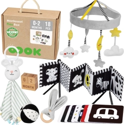 Izglītojošs Montessori komplekts 7‑vienā jaundzimušajiem 0–2 mēneši WOOPIE GREEN