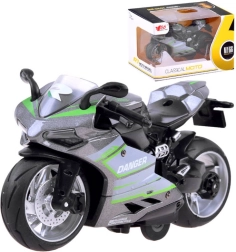 Metāla motocikla modelis ar uzvilkšanas piedziņu