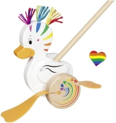 Rainbow duckling Lou on a push stick