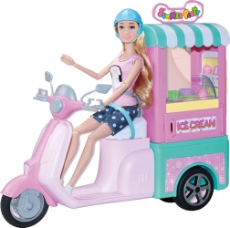 Saldējumu pārdevēja lelle 30 cm ar motorolleru