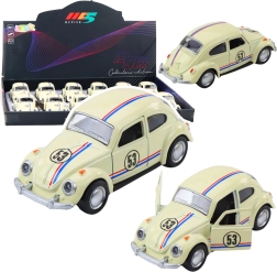 Metāla klasiskā vaboles auto modelis 1:32 ar atvilkšanas (pull-back) piedziņu, atveramām durvīm, bēšs