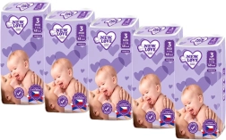 Bērnu vienreizlietojamās autiņbiksītes New Love Premium Comfort 3 Midi 4–9 kg, megapack 5×48 gab.