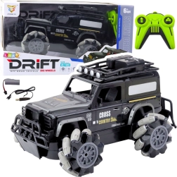 RC apvidus drifta auto 1:12, melns, 360° pagriezieni un LED