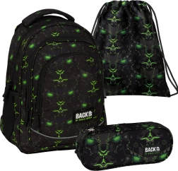 Skolas komplekts BackUP Monster Green 3v1 – mugursoma, penālis un maisiņš