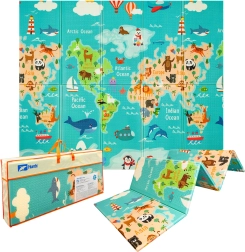 Humbi divpusēja salokāma XPE putu paklājiņš 200 × 180 × 1 cm pasaules karte un ielas