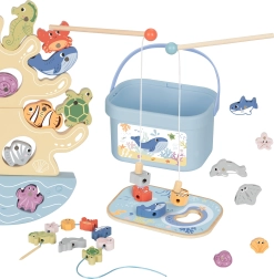 Koka jūras 3-in-1 komplekts: līdzsvara tornis, magnētiskā makšķerēšana un vītņošana – 23 detaļas